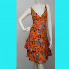Orange Halter Embroidery  Hippie Gypsy Boho Summer Cocktail Cotton Dress S-M