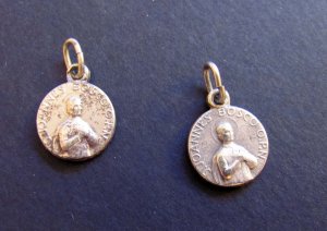 Tiny Twin Antique Sterling Silver Medals of Saint John Bosco