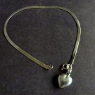 Sterling Silver Bracelet with Heart Charm  8 inch Vintage Designer Milor 925 Herringbone Design