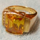 Large Vermeil Citrine & Cubic Zirconium Ring Sz7 Gemstone Gold Sterling 925
