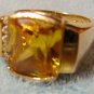 Large Vermeil Citrine & Cubic Zirconium Ring Sz7 Gemstone Gold Sterling 925