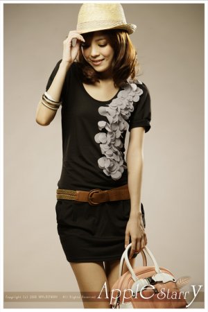 Korean Fashion Chiffon petal Decoration Bud Dress (with belt)