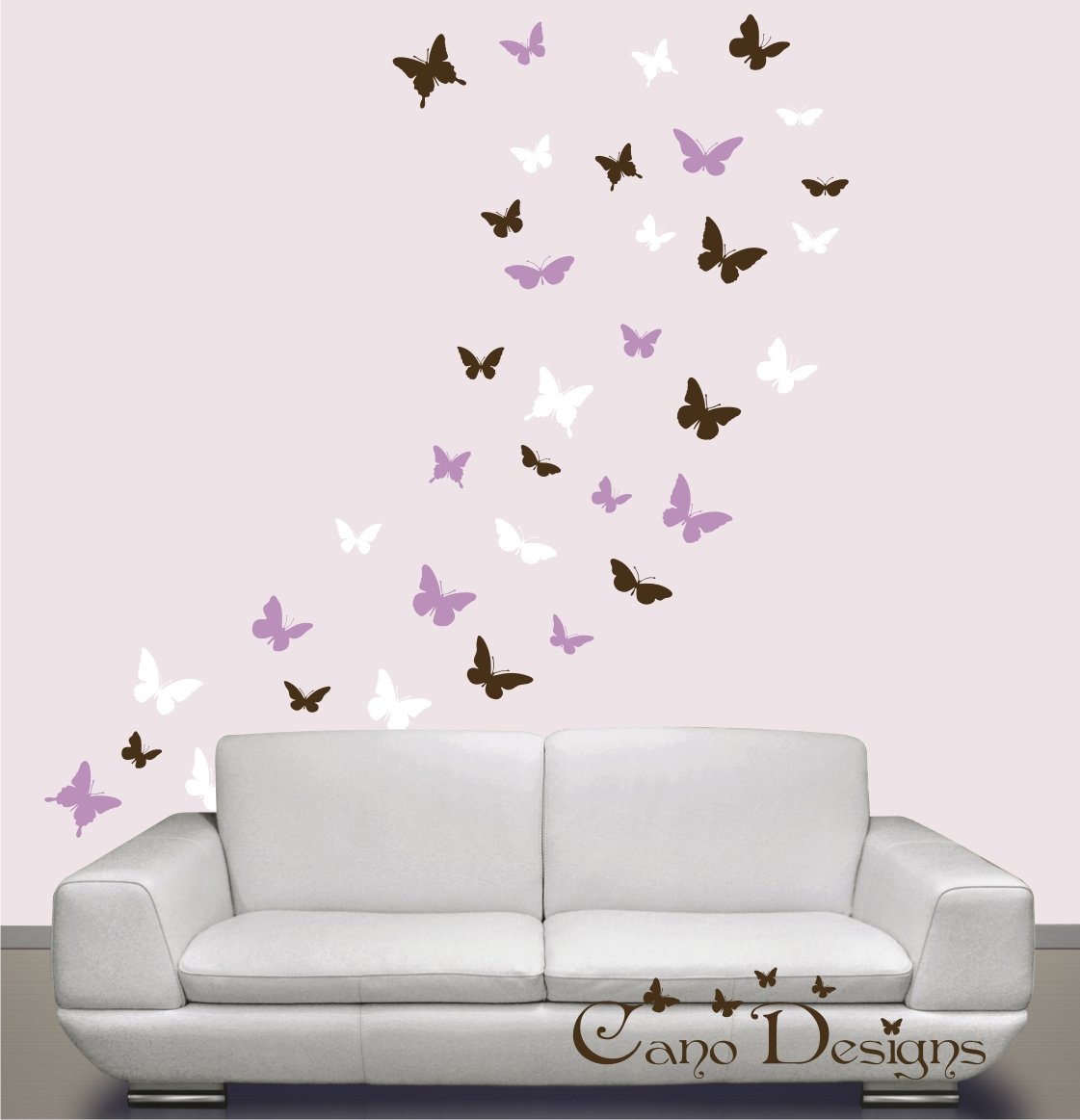 Butterflies Set of 36, 3 colors, removable vinyl wall decals, nursery