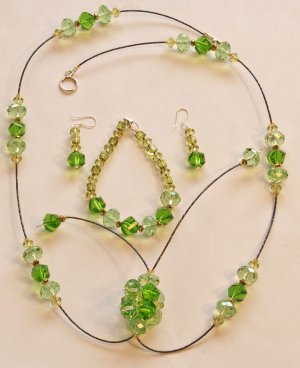 Emerald Crystal Necklace, Bracelet & Earrings