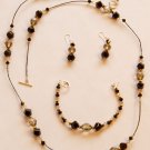 Black Crystal Necklace, Earrings & Bracelet