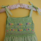Green Linen Hand smocked Dress