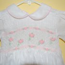 White Linen Hand Smocked with Pink Flowers Dress