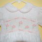 White Linen Hand Smocked with Pink Flowers Dress
