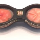 TERRACOTTA CANDLE WITH TWO BOWLS, DARK BROWN