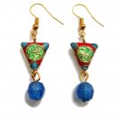 Chinese Shou Earrings in Water Blue