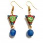 Chinese Shou Earrings in Water Blue
