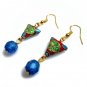 Chinese Shou Earrings in Water Blue