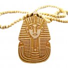 TAN Men's Wooden Bead King Tut Pharaoh Pendant Necklace