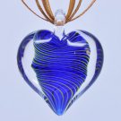 Dark Blue Tornado Heart Lampwork Murano Glass Bead Pendant Necklace
