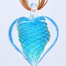 Blue Tornado Heart Lampwork Murano Glass Bead Pendant Necklace