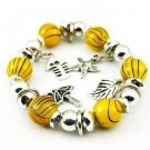 Charm Glass Beads Dangle Stretch Bangle Bracelet