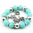 Blue Glass Beads Dangle Stretch Bracelet Bangle