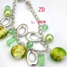 Green Lampwork Glass Silver Chain Bracelet Bangle