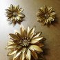 VINTAGE Flower Pin Brooch GOLD Flower Mothers Day Aurora Rhinestone Brooch and Earrings