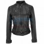 Banded Collar Washed Leather Scuba Jacket in Black