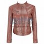 Banded Collar Washed Leather Scuba Jacket In Brown