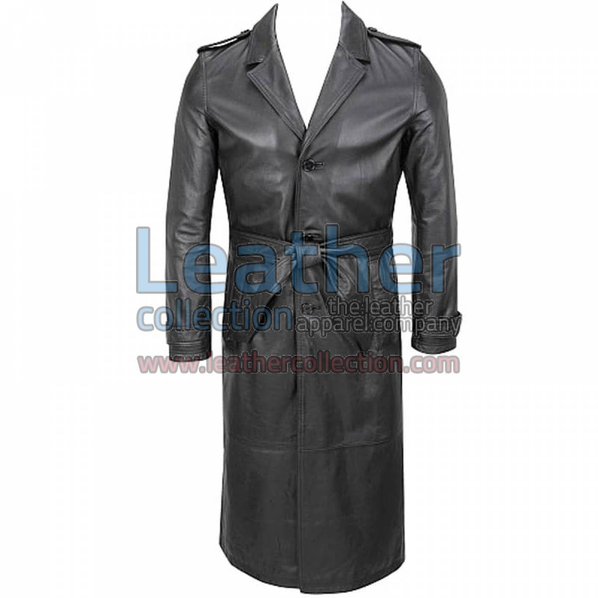 Belted Classic Leather Long Trench Coat