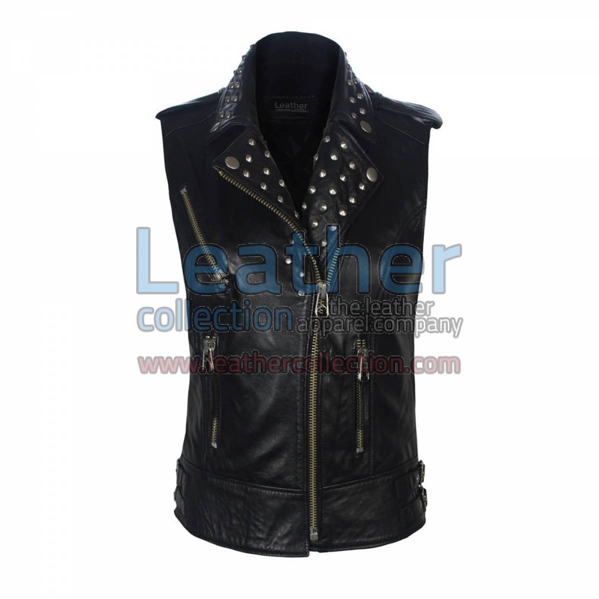 Biker Ladies Leather Studded Collar Vest