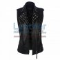 Biker Ladies Leather Studded Collar Vest
