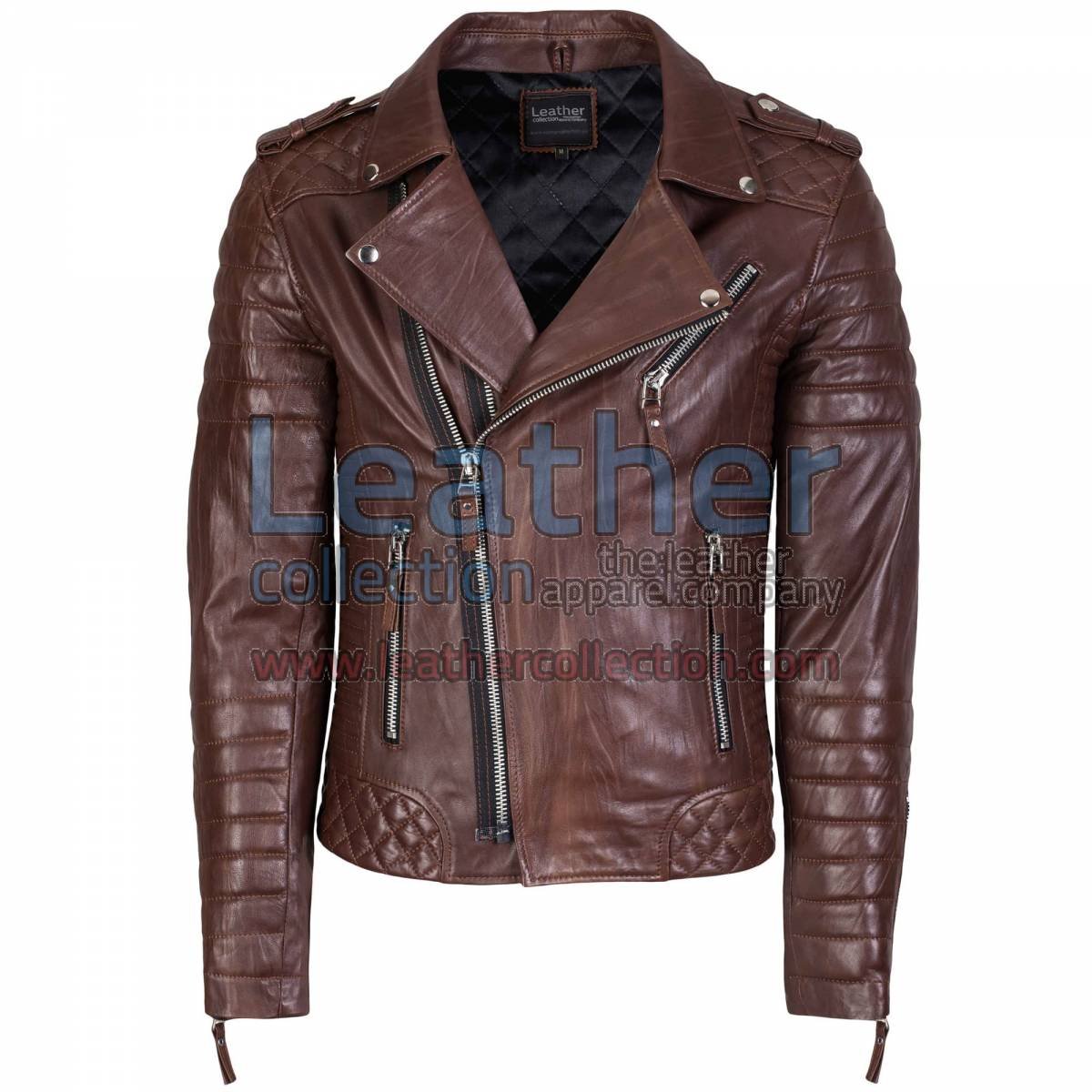 Biker Men Brown Quilted Leather Jacket
