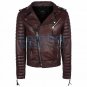 Biker Men Chocolate Brown Quilted Leather Jacket