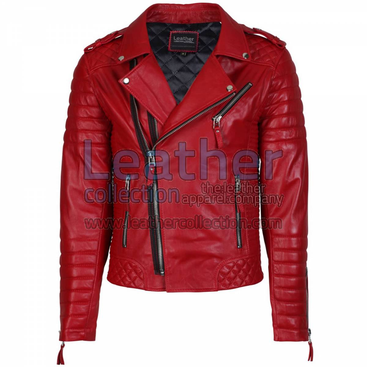 Biker Men Red Quilted Leather Jacket