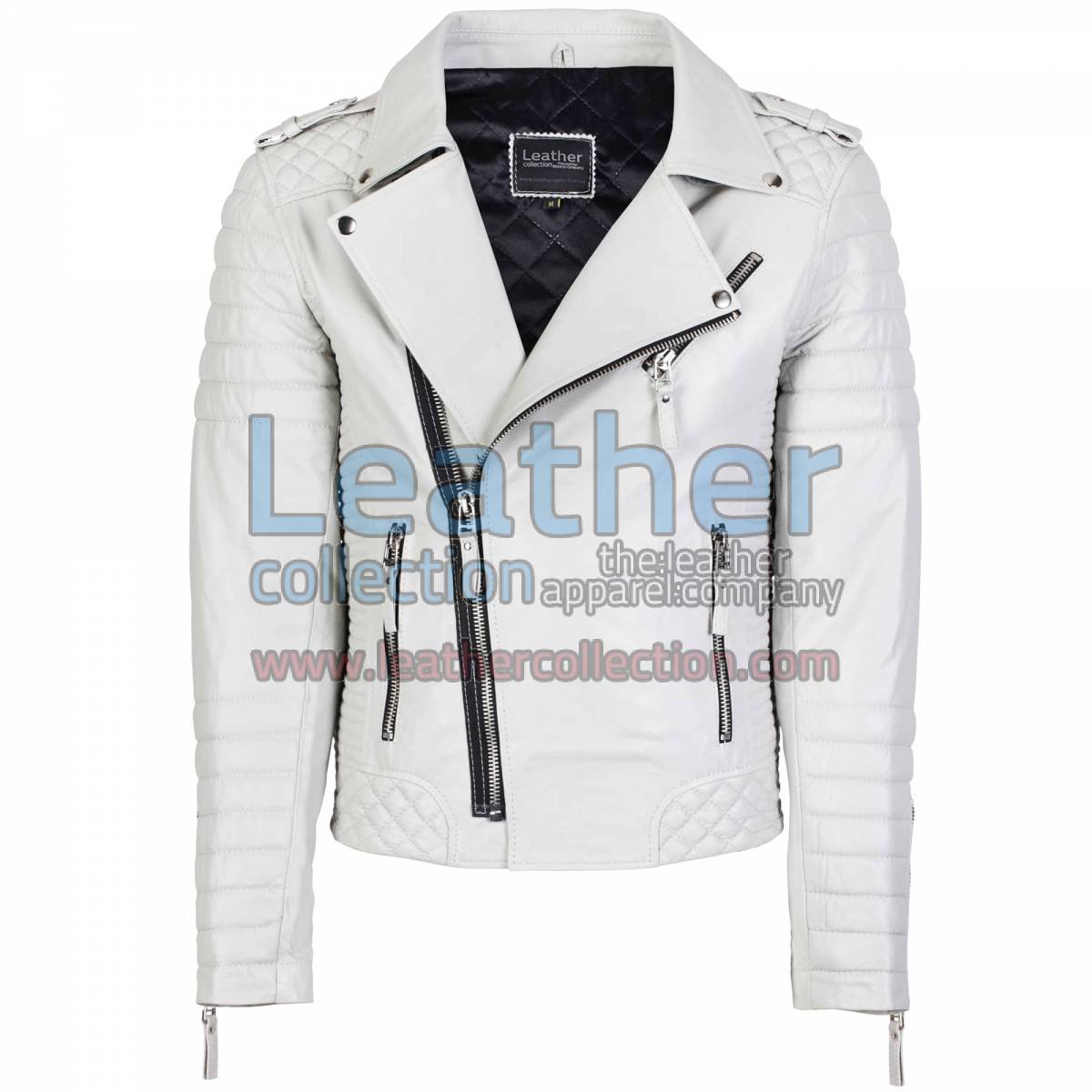 Biker Mens White Quilted Leather Jacket