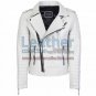 Biker Mens White Quilted Leather Jacket