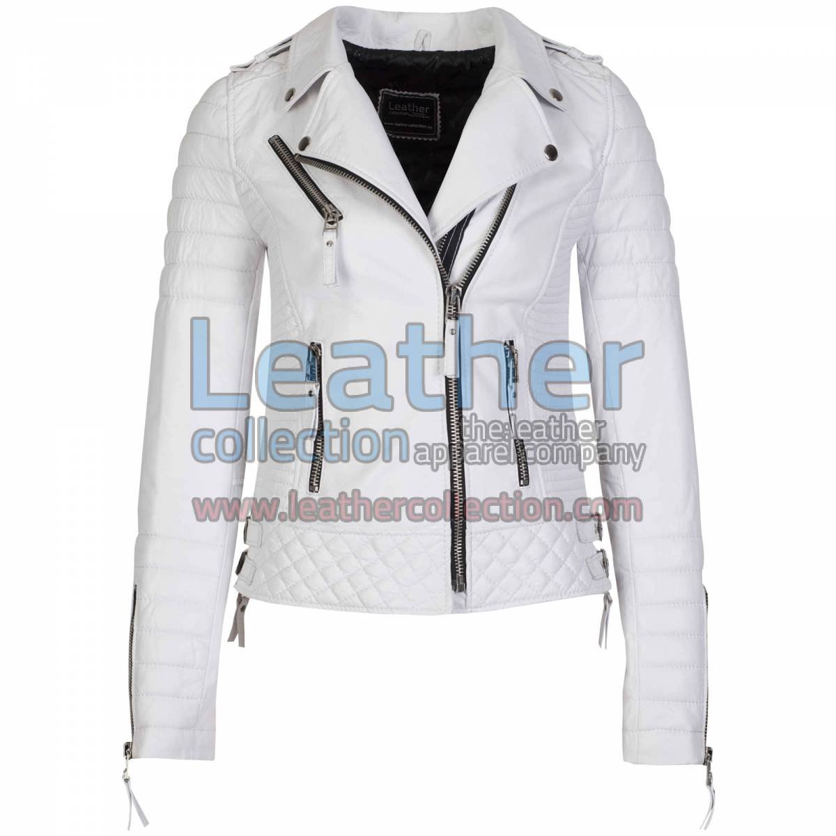 Biker White Leather Quilted Jacket Women