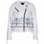 Biker White Leather Quilted Jacket Women