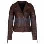 Biker Women Brown Quilted Leather Jacket