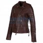 Biker Women Brown Quilted Leather Jacket
