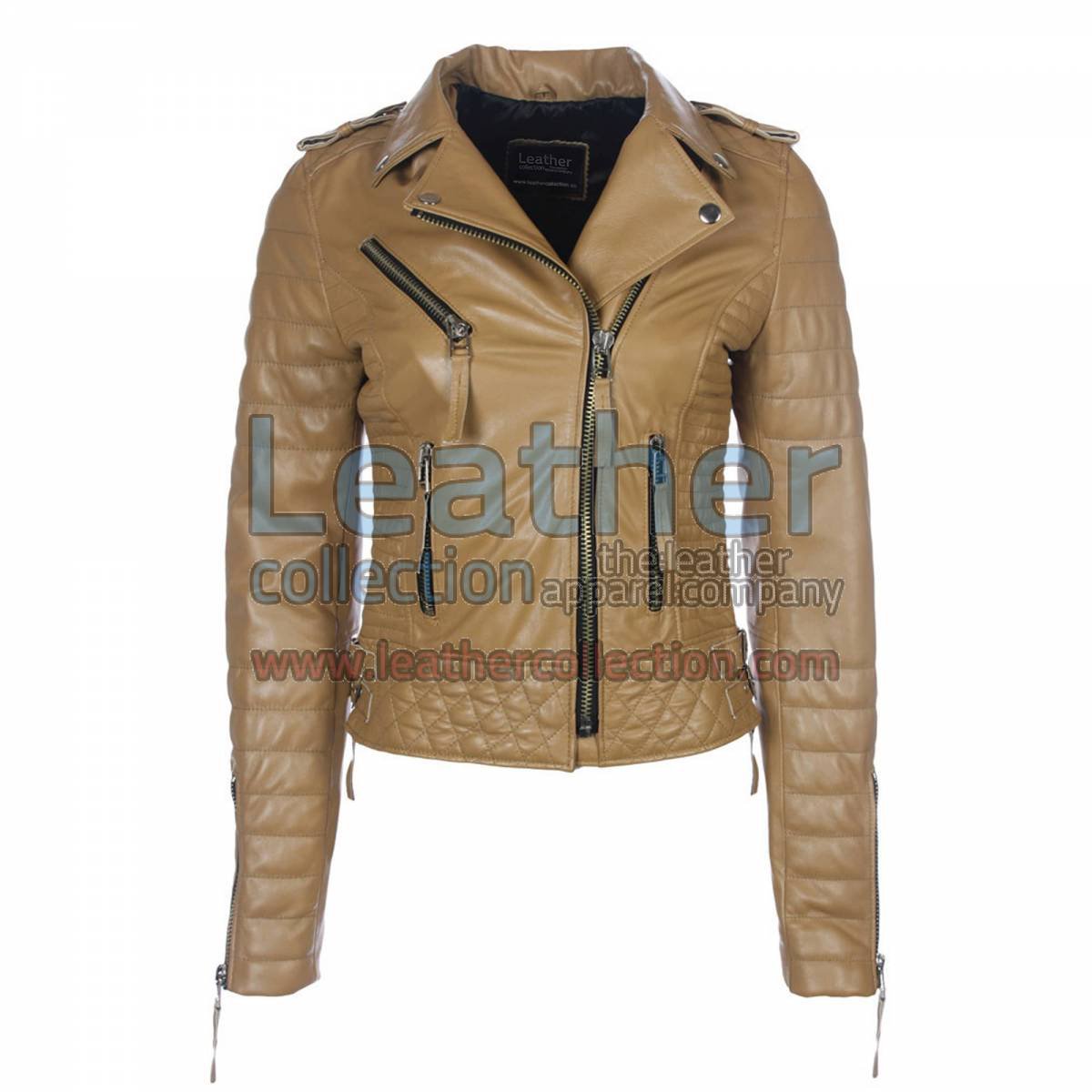 Biker Womens Camel Quilted Leather Jacket