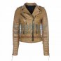 Biker Womens Camel Quilted Leather Jacket