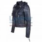 Biker Womens Navy Quilted Leather Jacket