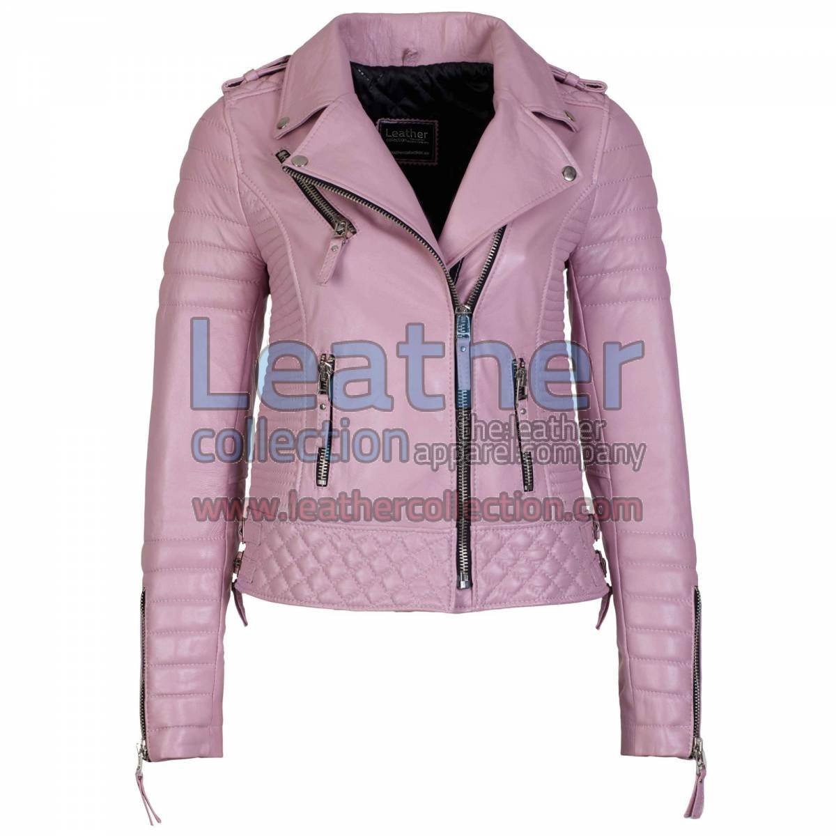 Biker Womens Pink Quilted Leather Jacket