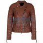 Biker Womens Quilted Leather Jacket Antique Brown