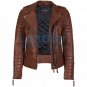 Biker Womens Quilted Leather Jacket Antique Brown