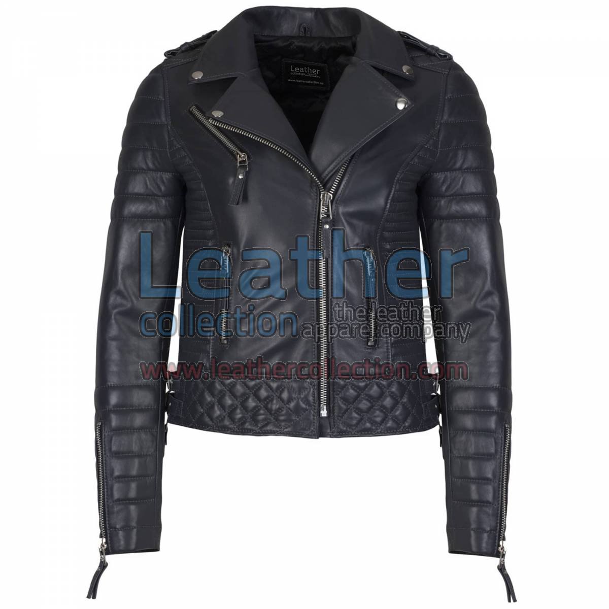 Biker Womens Quilted Leather Jacket Charcoal