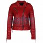 Biker Womens Red Quilted Leather Jacket