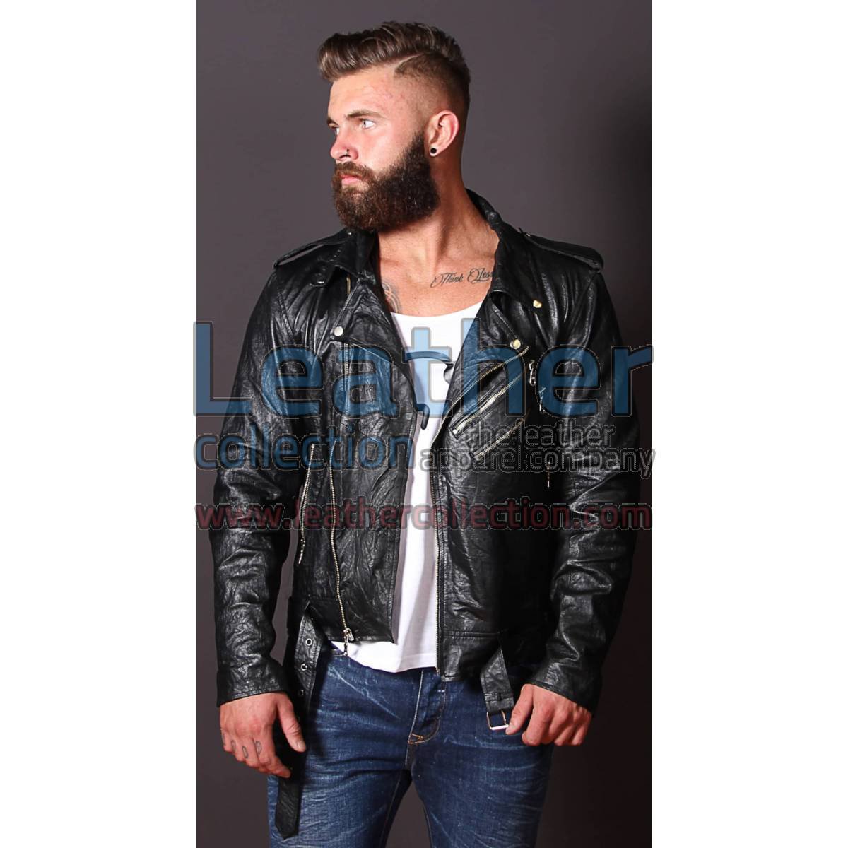 Fashion Men Wrinkle Leather Jacket