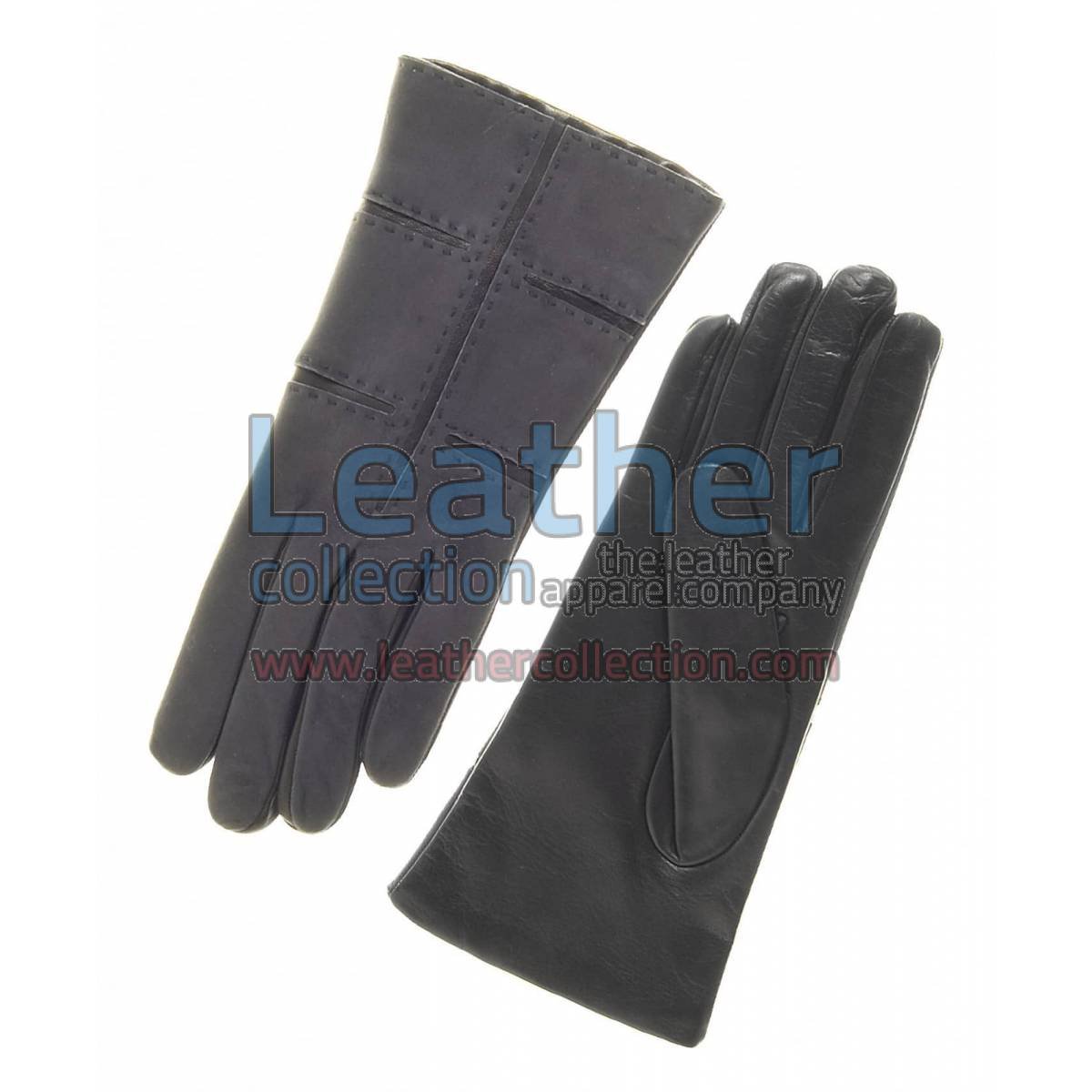 Ladies Grey Suede and Lamb Leather Gloves