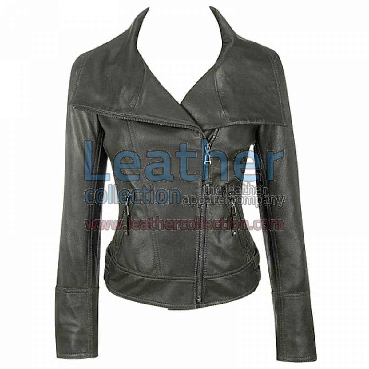 Lamb Leather Asymmetrical Black Jacket
