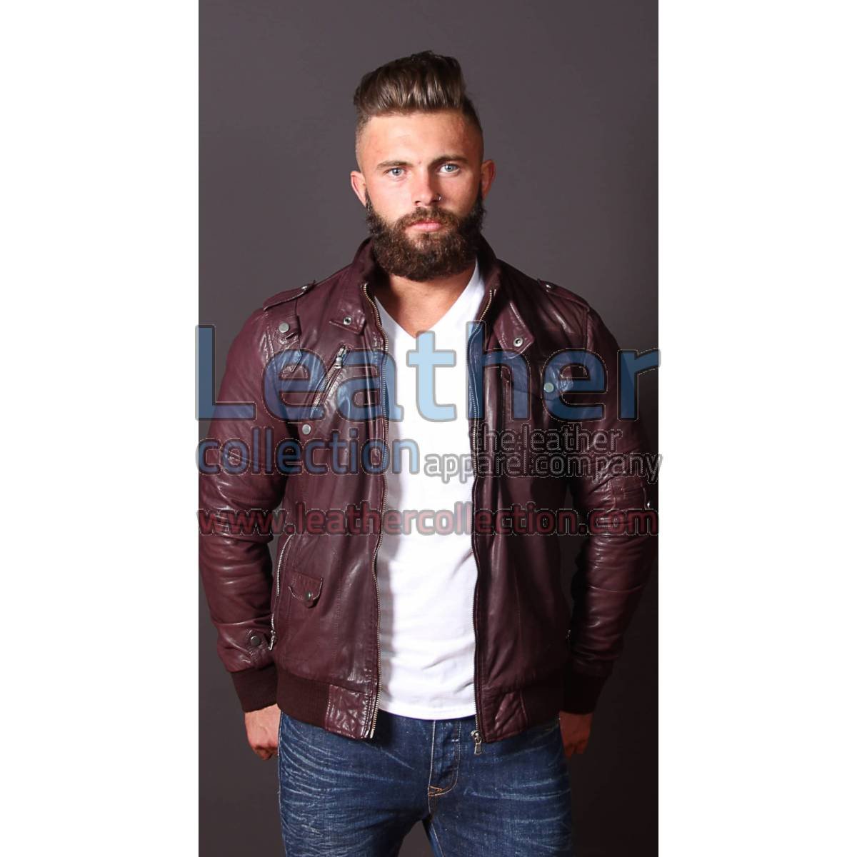 Men Boston Leather Bomber Jacket