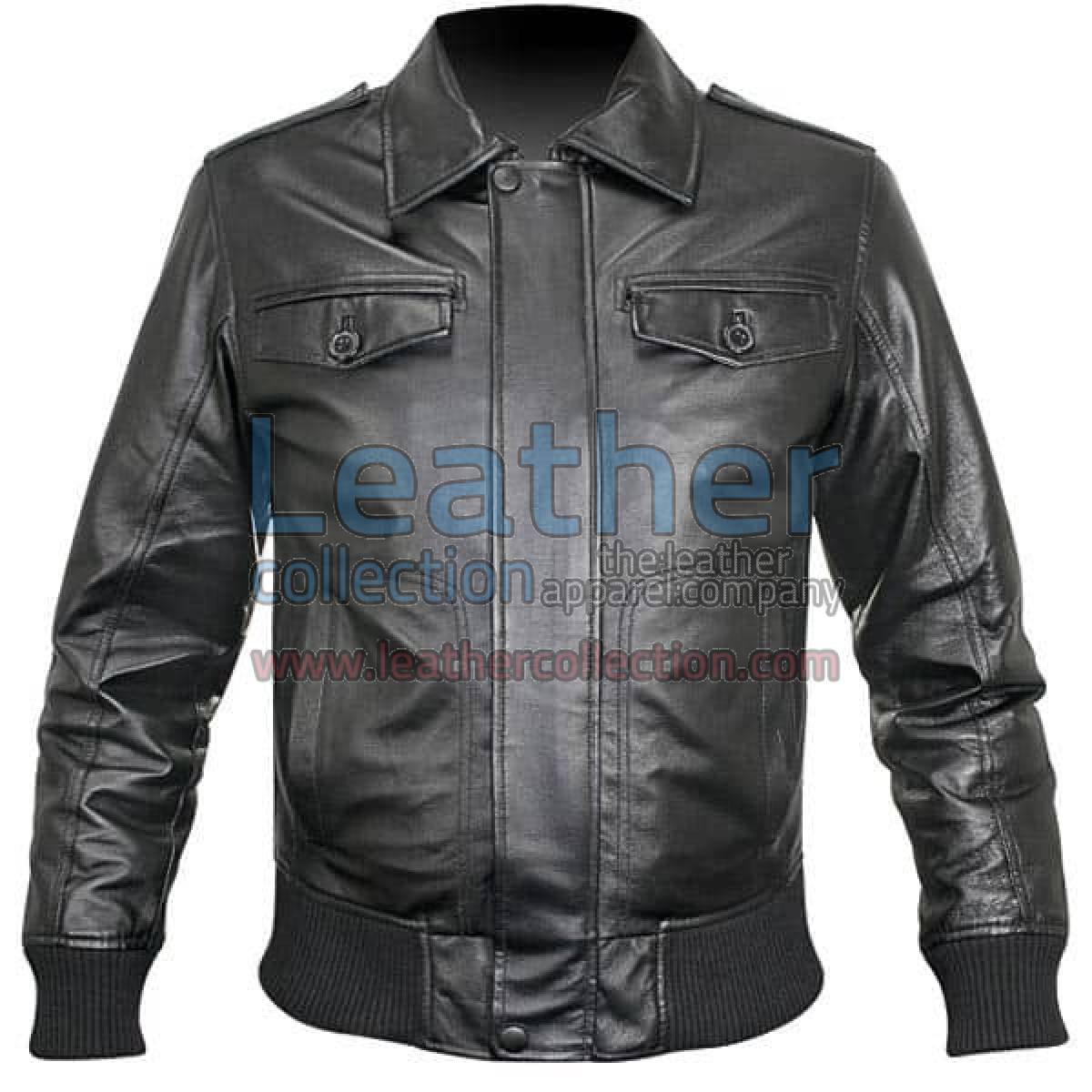 Rib Knit Retro Leather Jacket